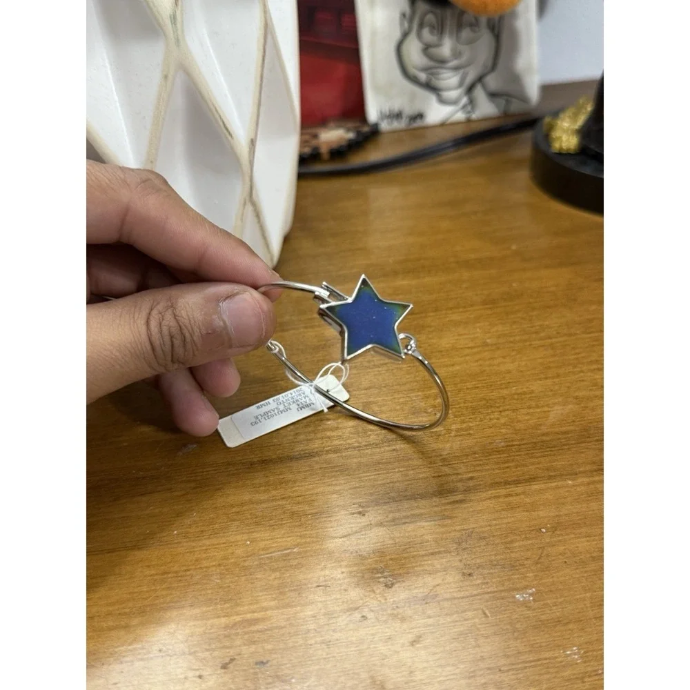 Blue and silver star bangle bracelet